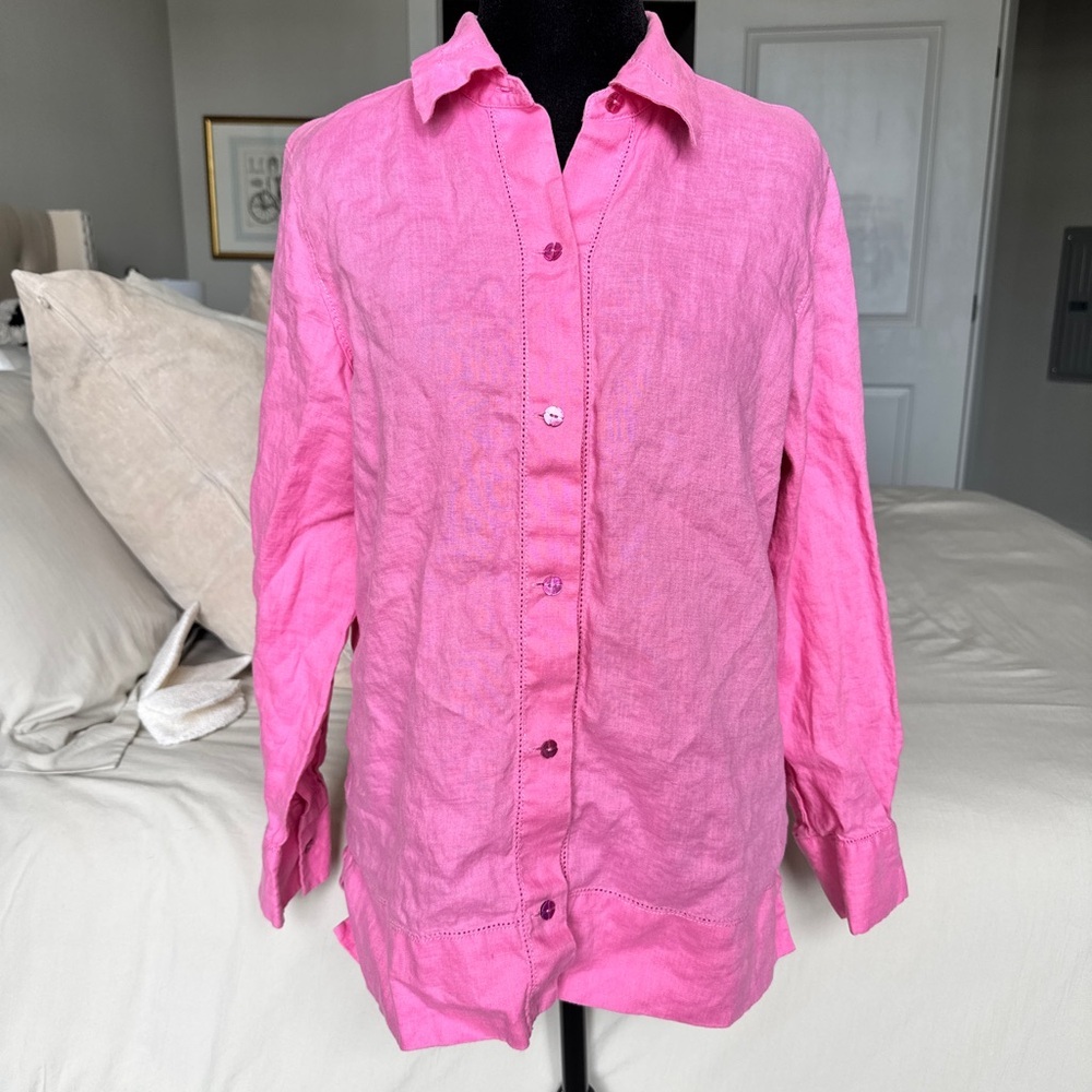 Sigrid Olsen Pink Button-Down Linen Shirt